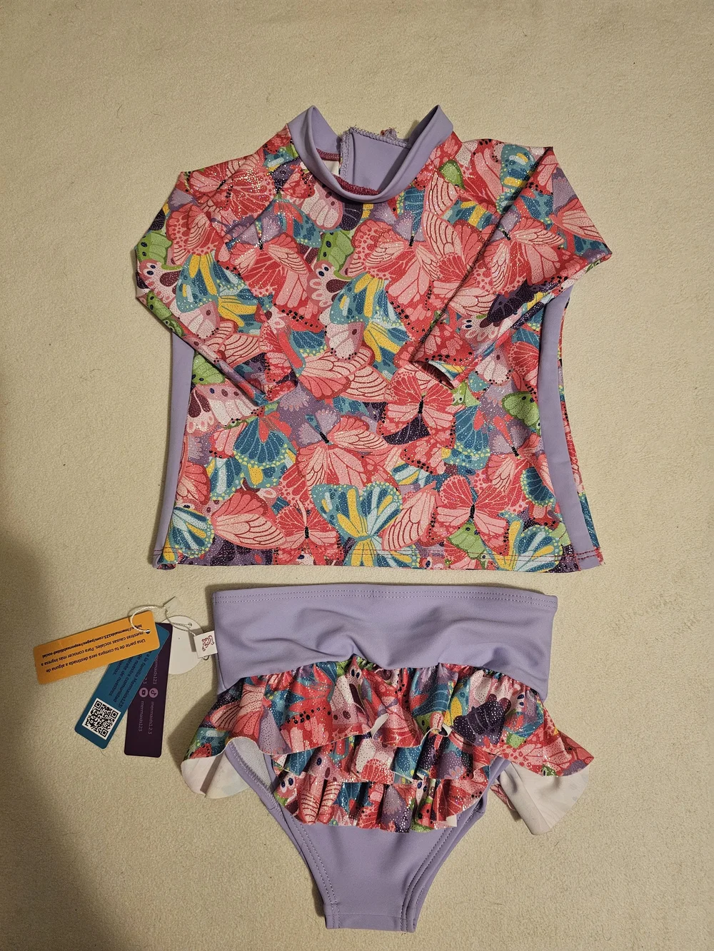 NWT! MERMAID 123 Baby Lavender Butterfly Print Rashguard Swim Set Size 2